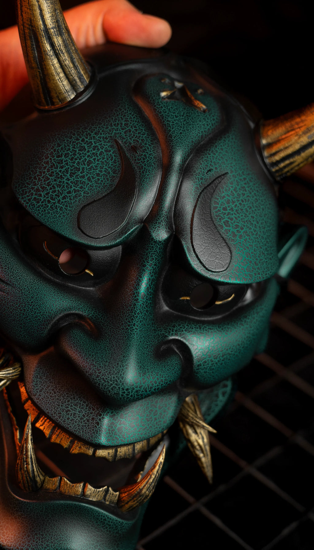 masque oni japonais vert artisanal kogei