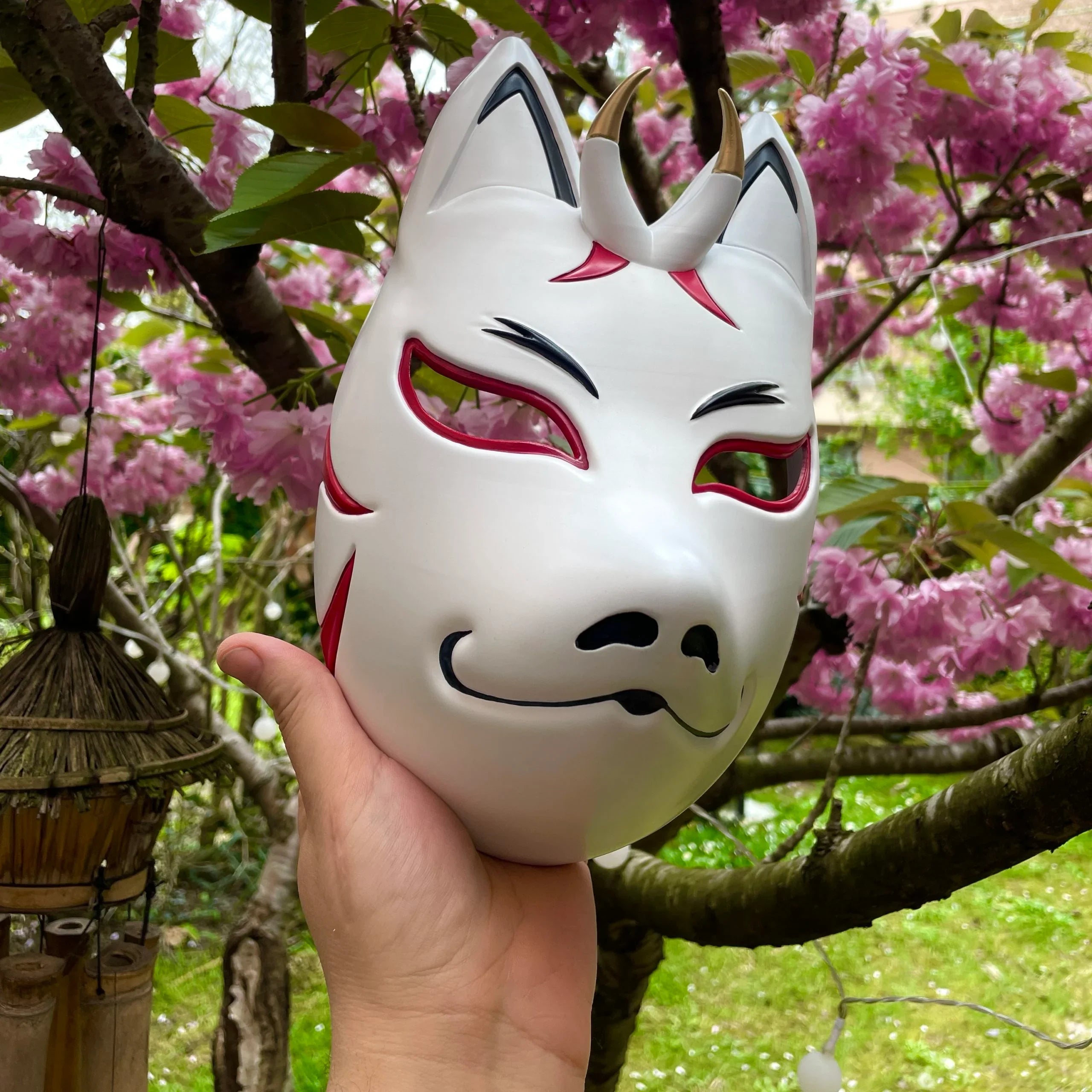 masque kitsune japonais artisanal blanc 