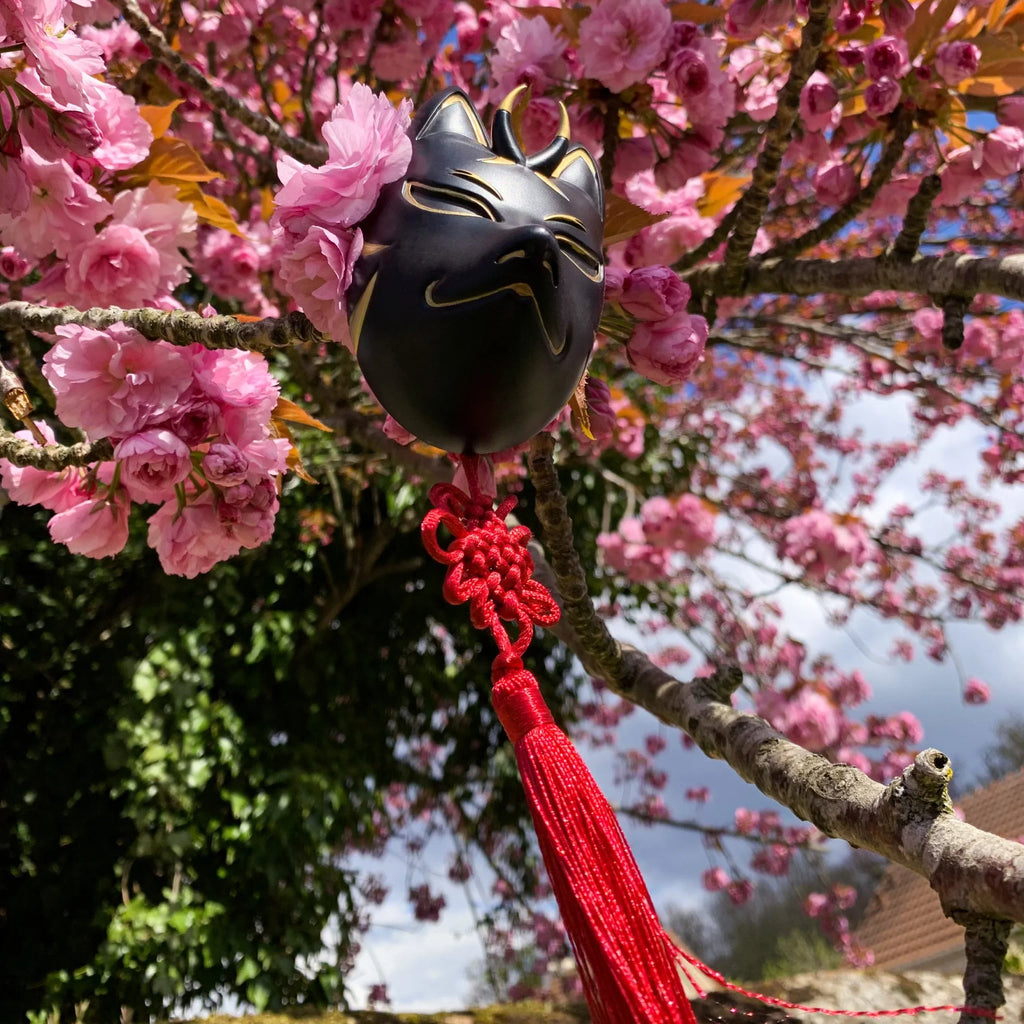 masque kitsune japonais artisanal noir