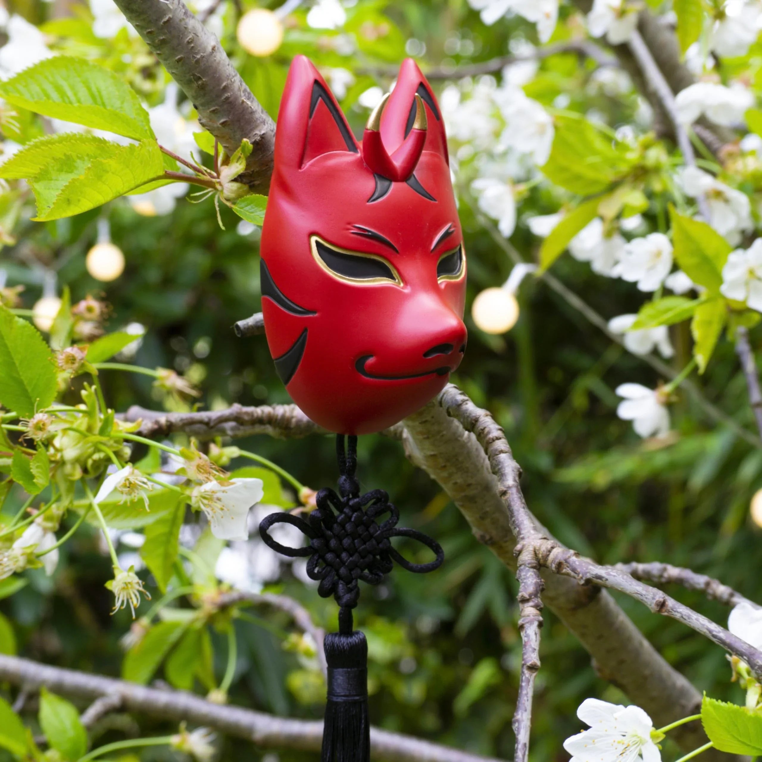 masque kitsune japonais artisanal rouge