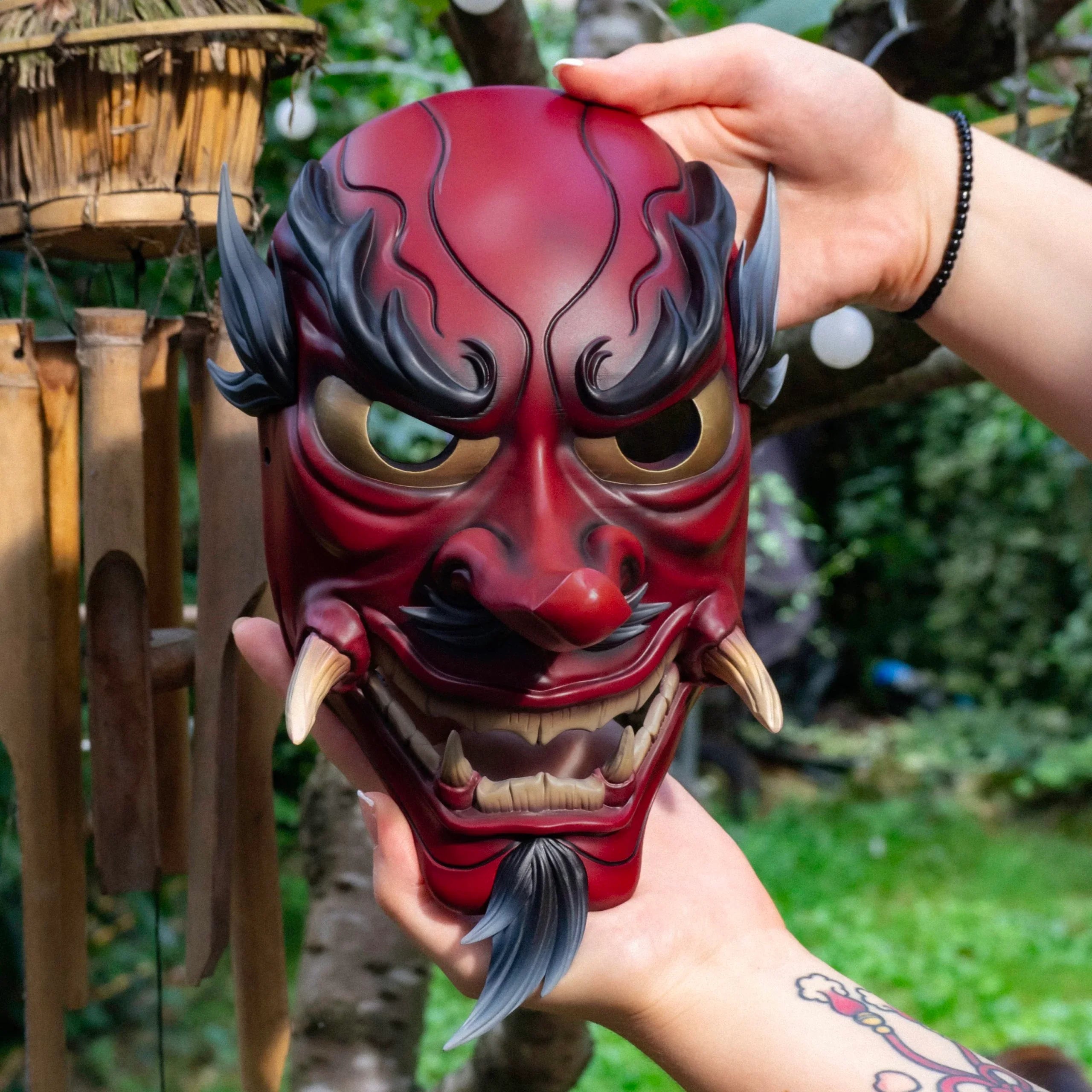 masque tengu japonais artisanal rouge