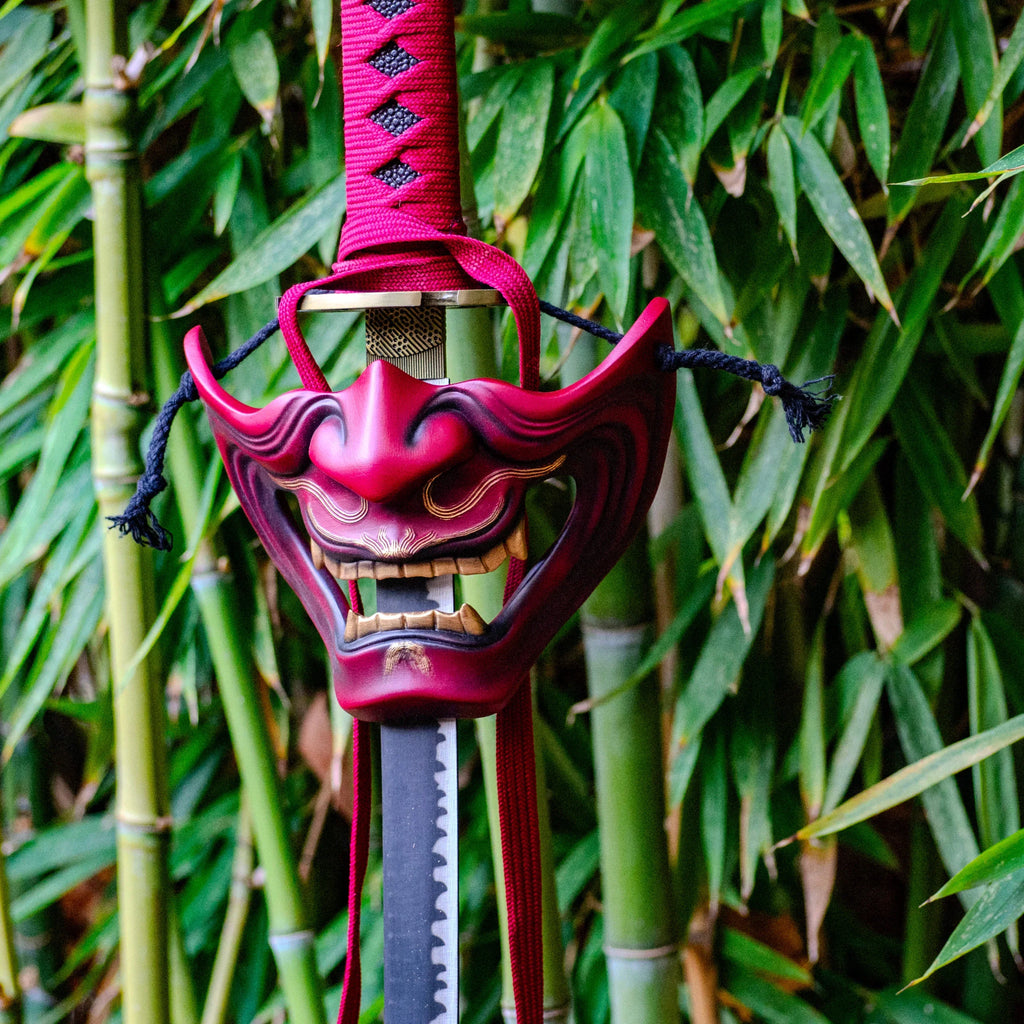 masque menpō japonais samouraï oni rouge